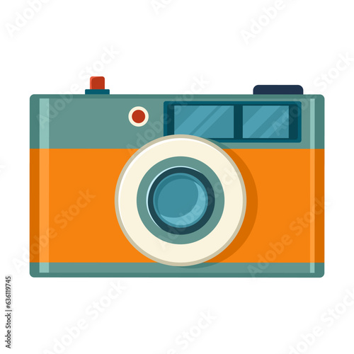 Vintage photo camera cartoon illustration on white background. Summer, trip, travelling concept
