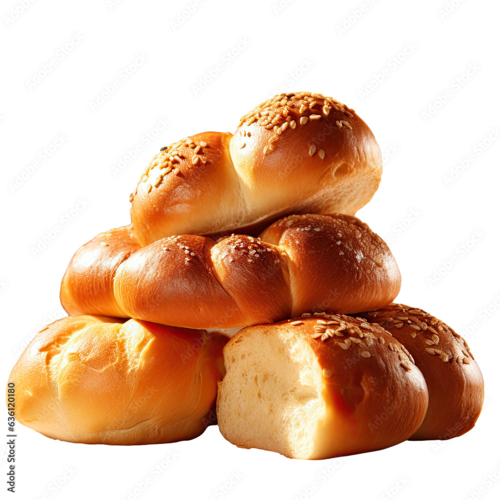 Closeup of fresh challah bread for Shabbat on bakery bun background Closeup of fresh challah bread for Shabbat on bakery bun background