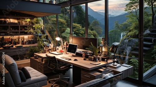 Efficient Home Office: Functional Design & Sleek Desk Generative AI