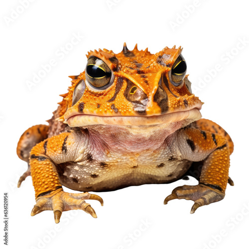 Close up of a horned frog from Surinam or the Amazon isolated on a transparent background