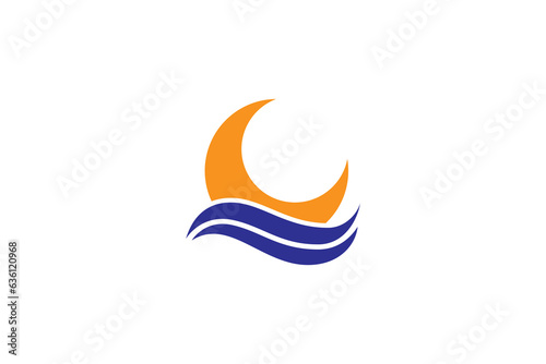 Crescent moon logo with waves combination