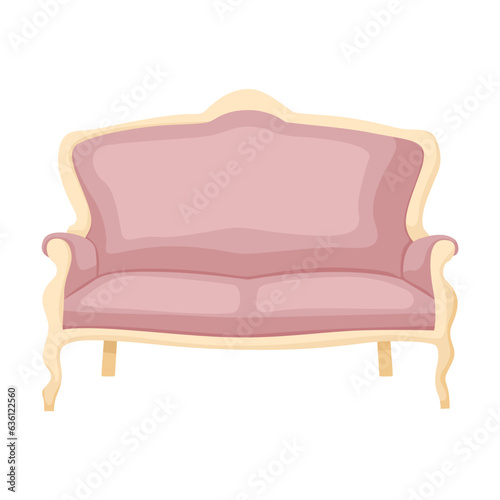 Vintage luxurious furniture vector illustration. Furniture for princess or royal room interior, wide sofa with upholstered back isolated on white background