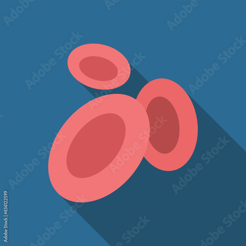 Red blood cell flat icon with long shadow. Simple Biology icon pictogram vector illustration. Medical, biology concept. Logo design