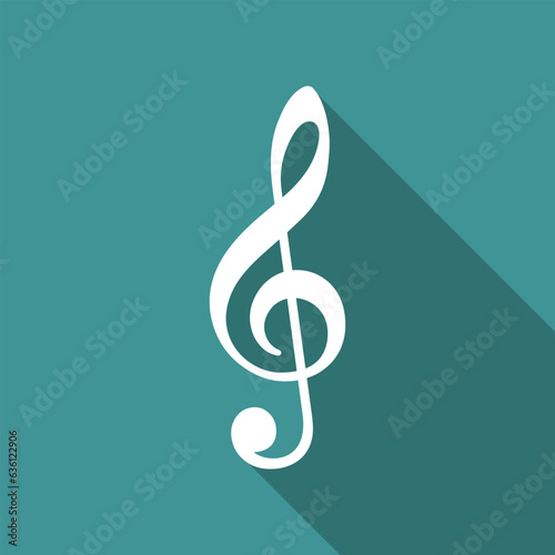 Treble Clef flat icon with long shadow. Simple Music icon pictogram vector illustration. School subject, Musical symbol, musical notation music classroom, music concept. Logo design