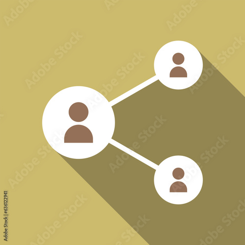 Social science flat icon with long shadow. Simple people with connection icon pictogram vector illustration. School subject, Social Science, Sociology, Social Study concept. Logo design
