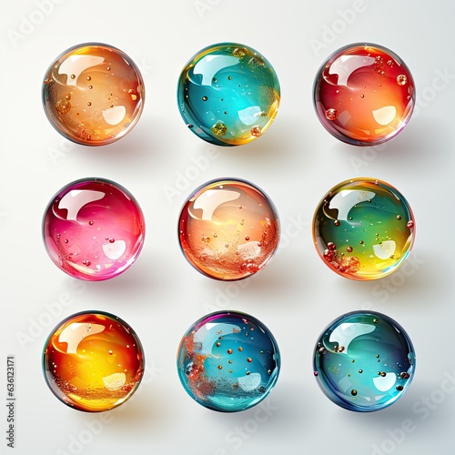 Set of Realistic Transparent Colorful Soap Bubbles Generative AI