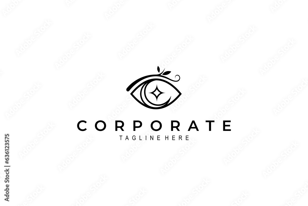Eye logo combination with leaf and star Eye logo combination with leaf and star