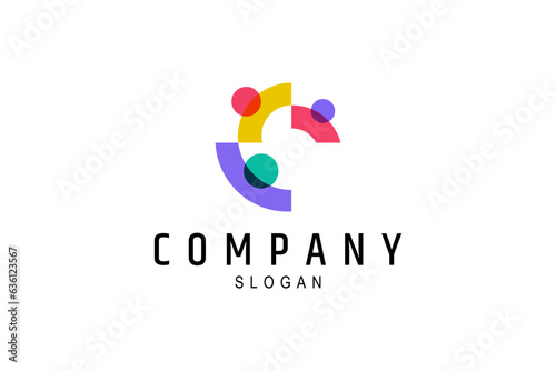 Letter C abstract logo design with family combination in colorful design