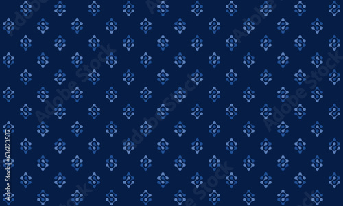 Abstract geometric seamless pattern with high tech logo in light n blue on dark blue background. Vector illustration. For masculine shirt lady dress textile cloth print staff uniform wallpaper cover