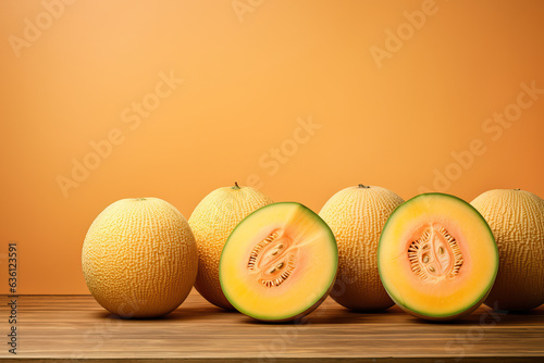 tasty ripe melon on orange background