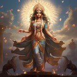The divine Hindu goddess Lakshmi bringing wealth in the festival of Diwali. Generative Ai.