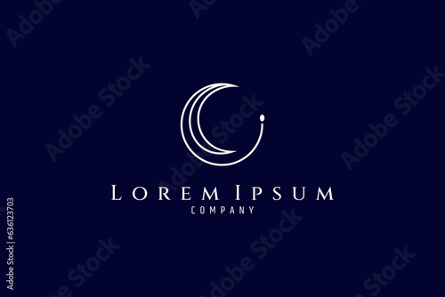 Crescent moon logo design with one line design style