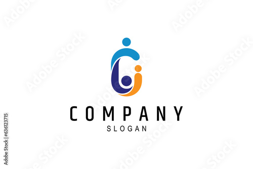 C letter logo design with people community combination