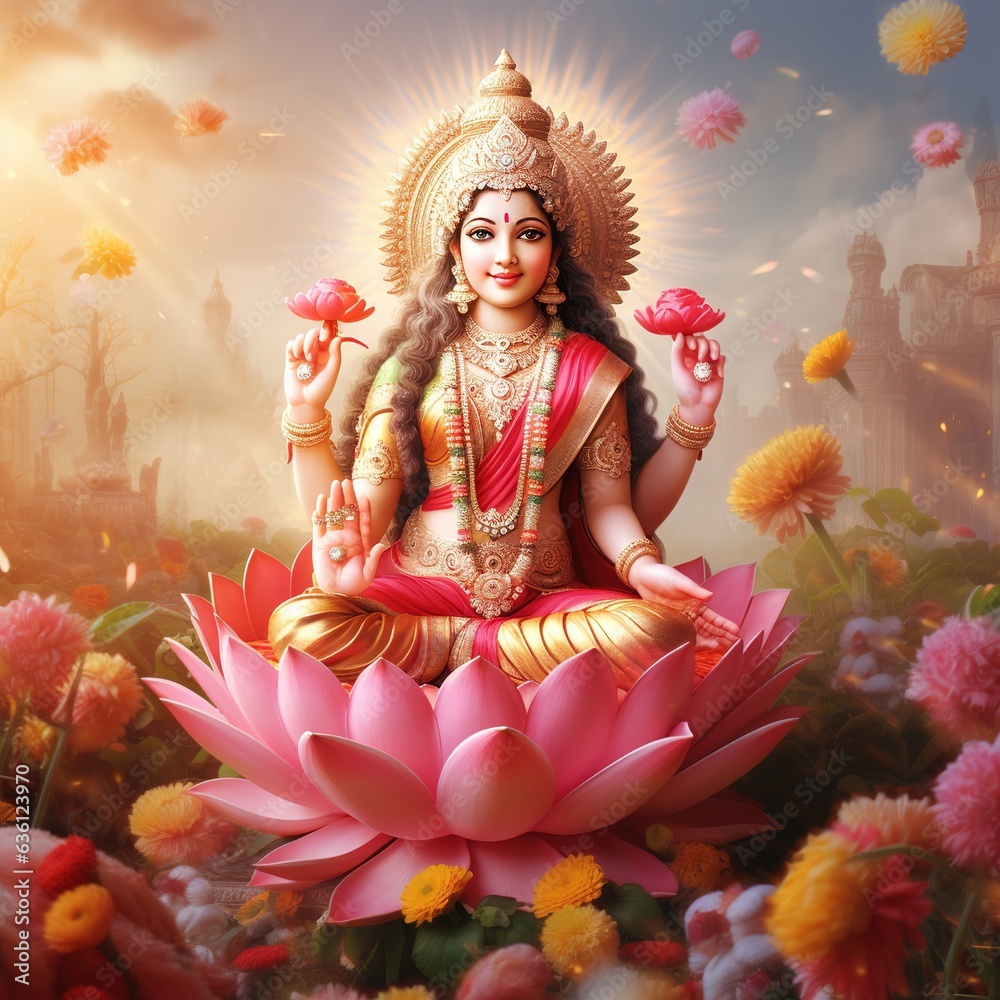 The divine Hindu goddess Lakshmi bringing wealth in the festival of ...