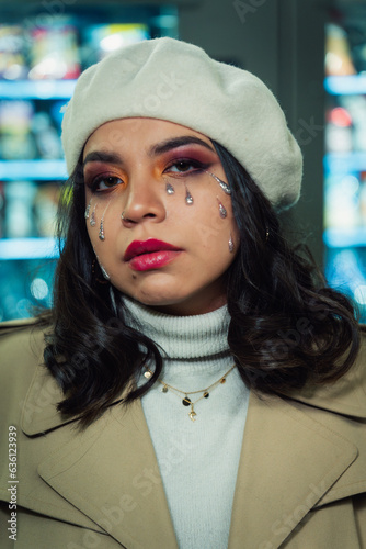 Glitter tears and dramatic makeup photo