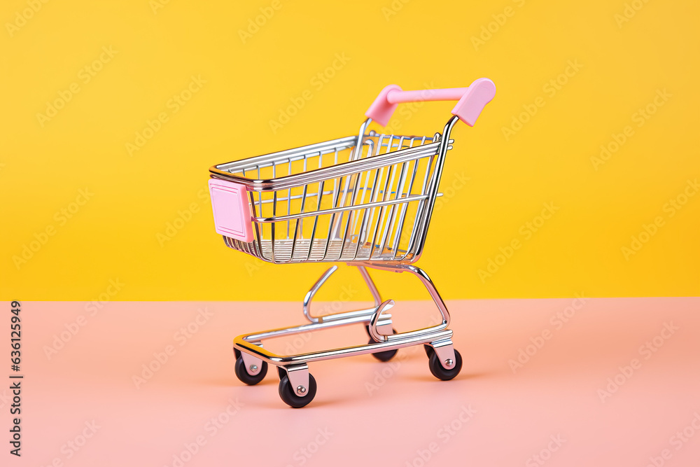 shopping cart on yellow background, ai