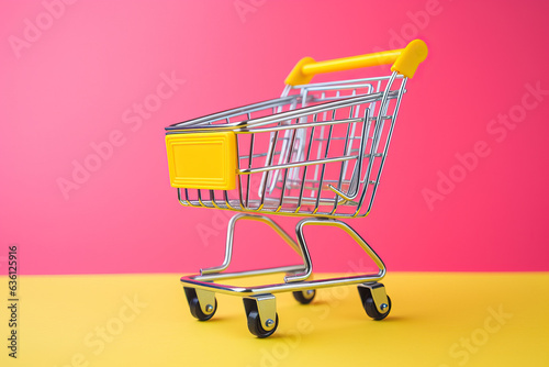 shopping cart on pink background, ai