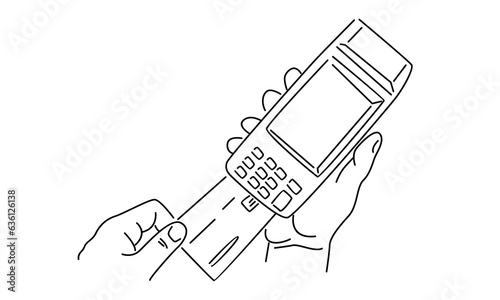 line art of payment machine pos terminal with credit card