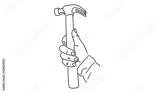 line art of man hand holding hammer