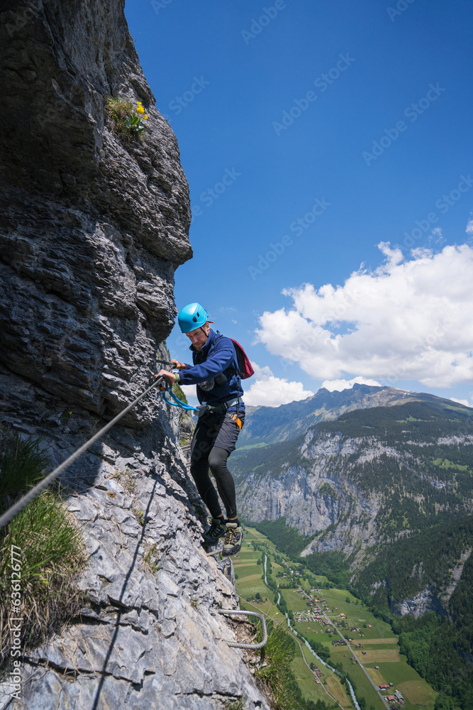 Man On Via Ferrata Man On Via Ferrata