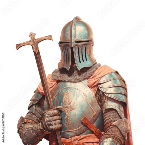 Axe wielding knight standing alone against black photo