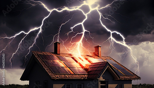 Blitzeinschlag Photovoltaik Anlage brennt durch Blitz und Kurzschluss Risiko und Schaden für Versicherung erneuerbare Energien Sicherheit Generative AI 