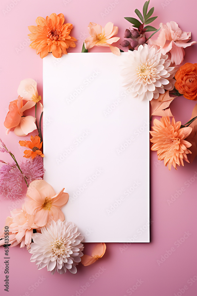 Obraz premium a white card Mockup in a cluster of flowers Ai generative
