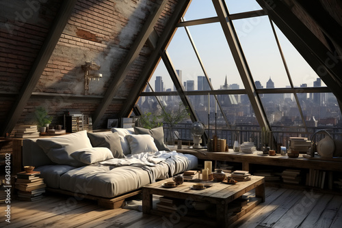 Interior living room in loft style rooftop design © Sergio