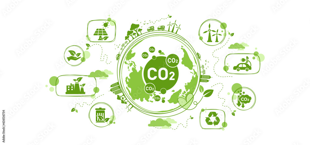 The concept of reduce co2 emission using clean energy and reduce climate change problem with flat icon vector illustration. Green environment templet infographic design for web banner.
The concept of reduce co2 emission using clean energy and reduce climate change problem with flat icon vector illustration. Green environment templet infographic design for web banner.