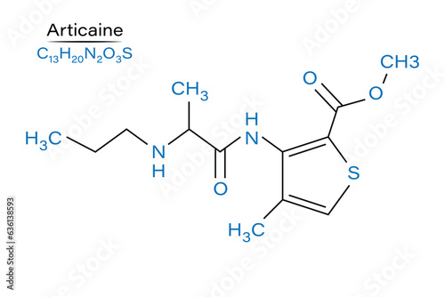 Articaine local anesthetic molecule skeletal formula of drugs vector illustration.