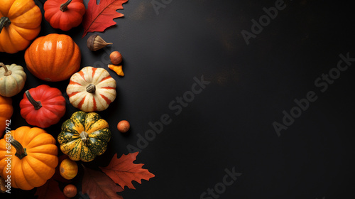 pumpkins and autumn leaves Black Background