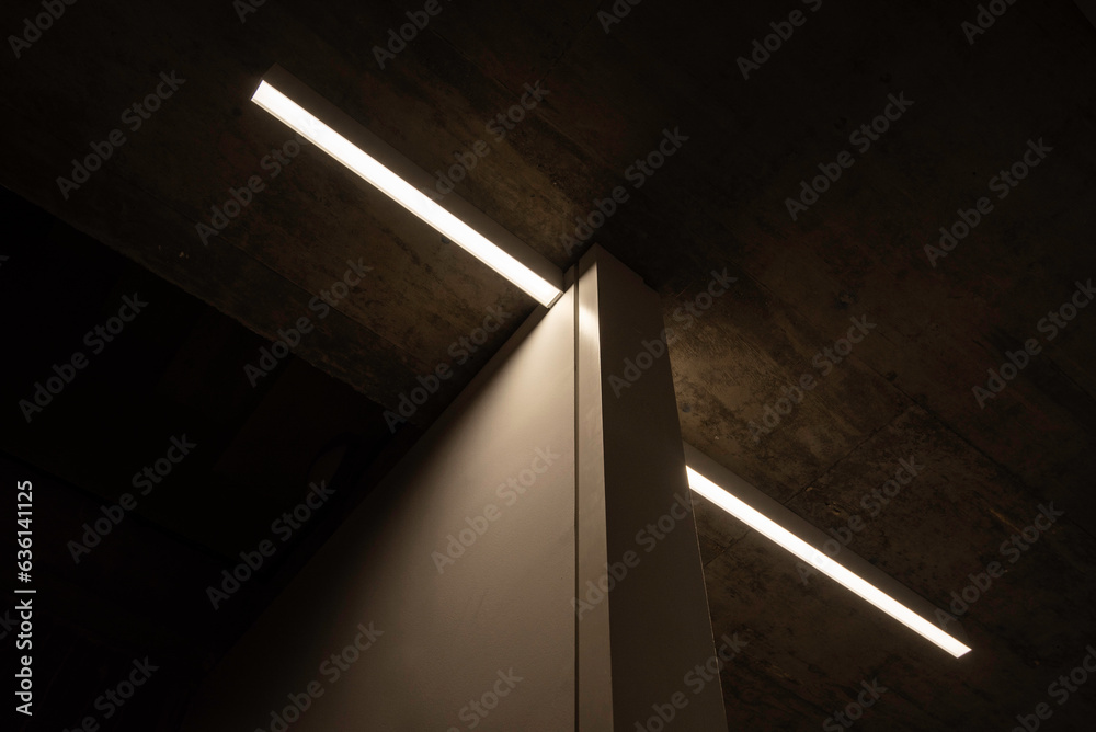Modern indoor lighting setup in a concrete made ceiling Stock Photo ... - Exposed Concrete Lighting Fixtures For Modern Offices