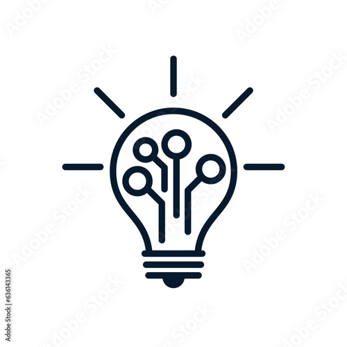 Light bulb and electronics. Concept of new electronic systems. Vector linear icon isolated on white background.