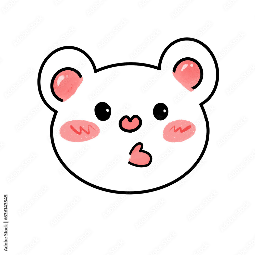 Fototapeta premium Cute Bear Face with Pout Expression | Kawaii Hand Drawn Confused Emotion Icon