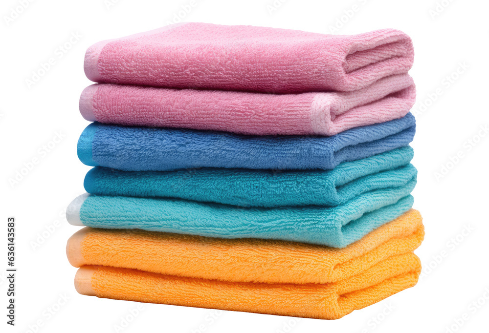 Stack of colored soft towels isolated on transparent background Stack of colored soft towels isolated on transparent background