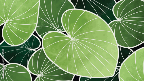 Abstract foliage botanical background vector. Green watercolor wallpaper of tropical plants, lotus leaf, leaf branches, leaves. Foliage design for banner, prints, decor, wall art, decoration.