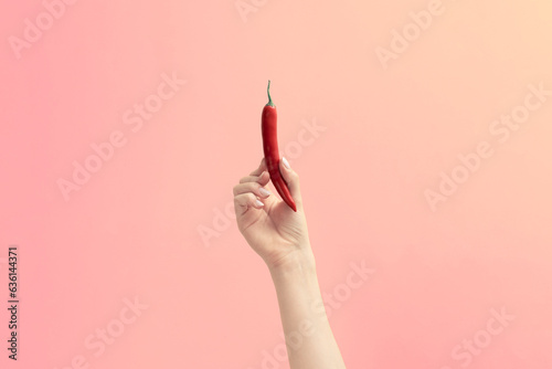 Hand holding a chili photo