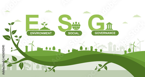 Banner ESG icons environment society and governance ESG concepts about environment society