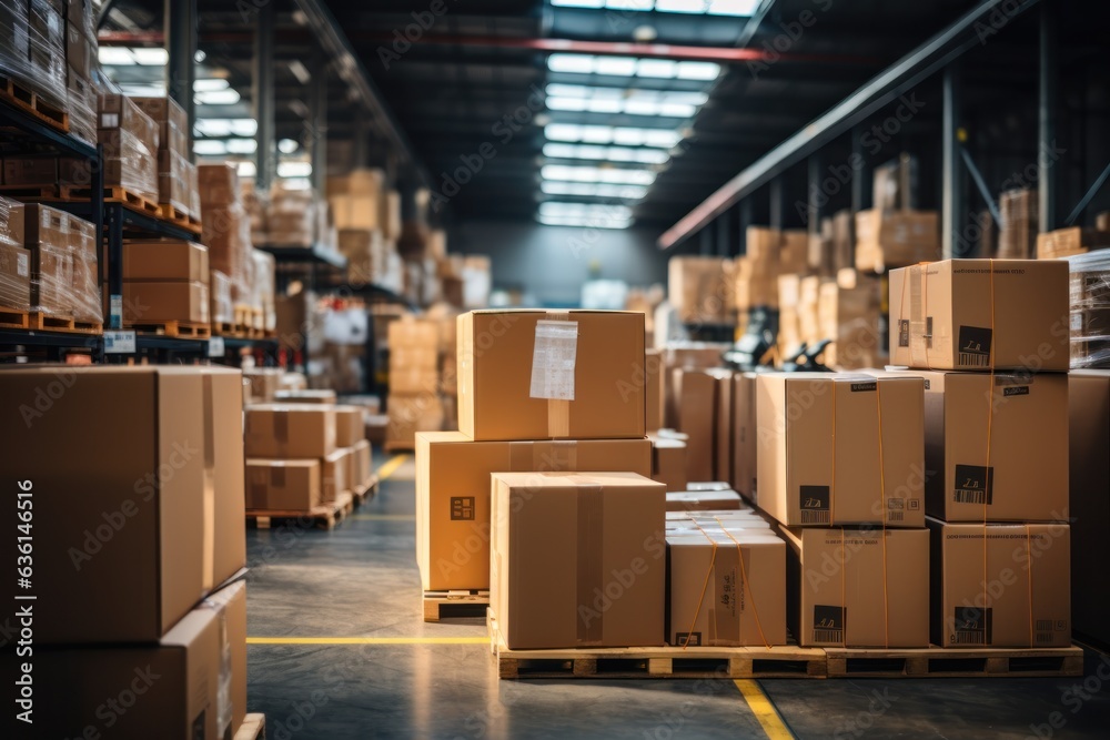 Boxes in mega store industrial with generative Ai Boxes in mega store industrial with generative Ai