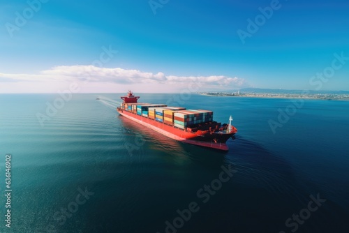 Container ship transportation on ocean, Generative Ai