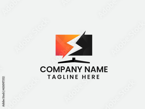 Energy tv logo design. Tv logo. Energy company. Power monitor. Boost. Electricity icon. Flash monitor. Business. Computer. Finance. Premium