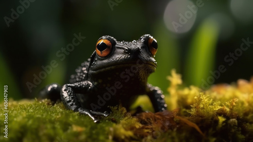 macro photo of a black frog