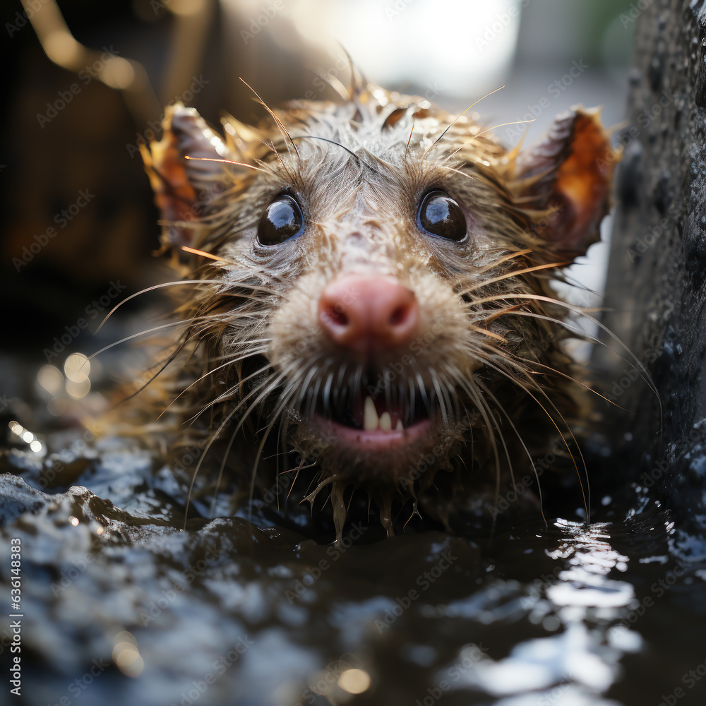 Ugly Ranga Rats scary rat picture - ugly rat swimming in mud with weird teeth Stock ...