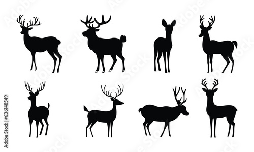 Collection of deer silhouette. Deer and reindeer isolated on white background. Christmas decor. Vector illustraiton.