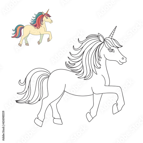 Cute unicorn for coloring book. Cute unicorn as coloring page for children education. Vector illustration.