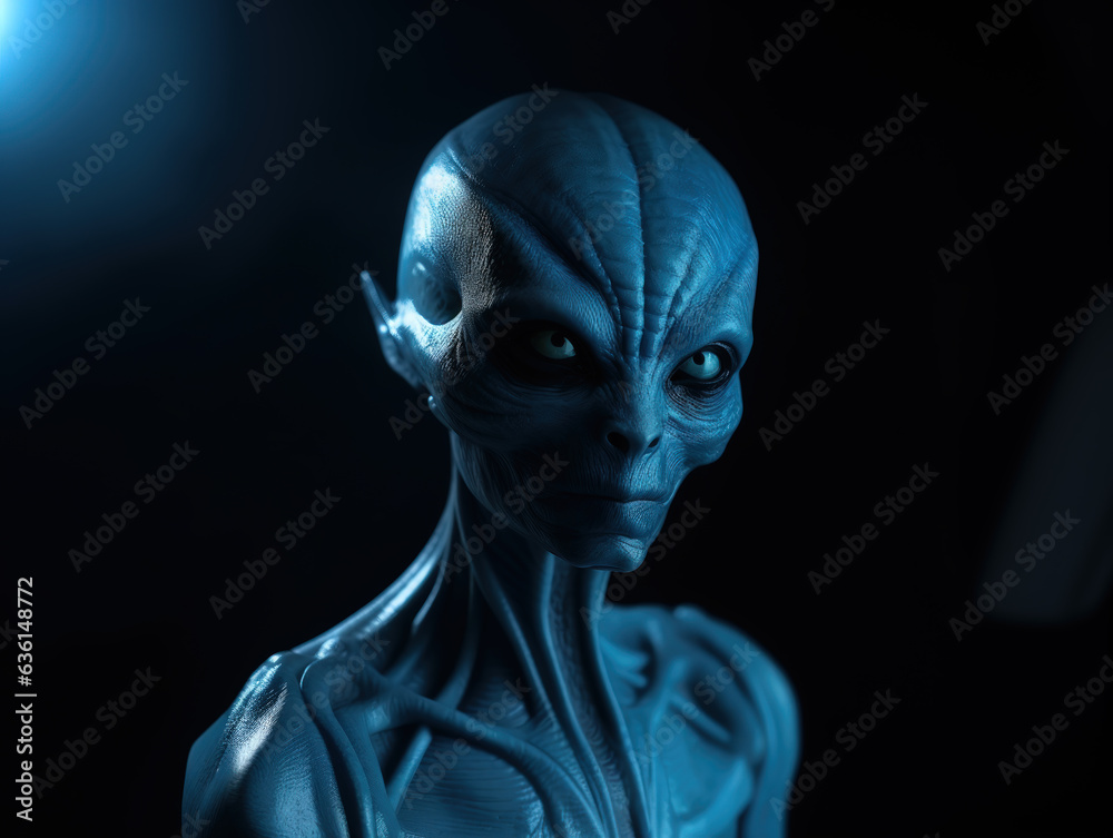 Wide portrait of blue alien with alien eyes Wide portrait of blue alien with alien eyes