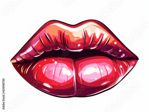 red cartoon lips isolated white background