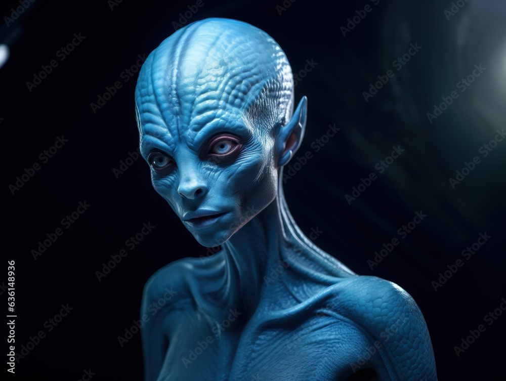 portrait of blue alien woman