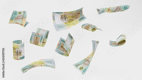 3D render of 5000 francs CFA notes in different angles