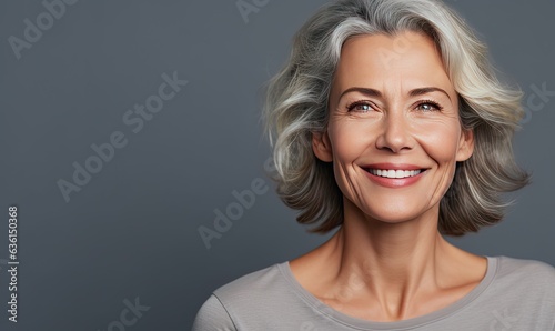 Photo of an older woman with a beautiful smile and gray hair